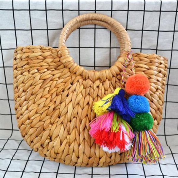 High quality tassel Rattan Bag beach bag straw totes bag bucket summer bags - Image 2