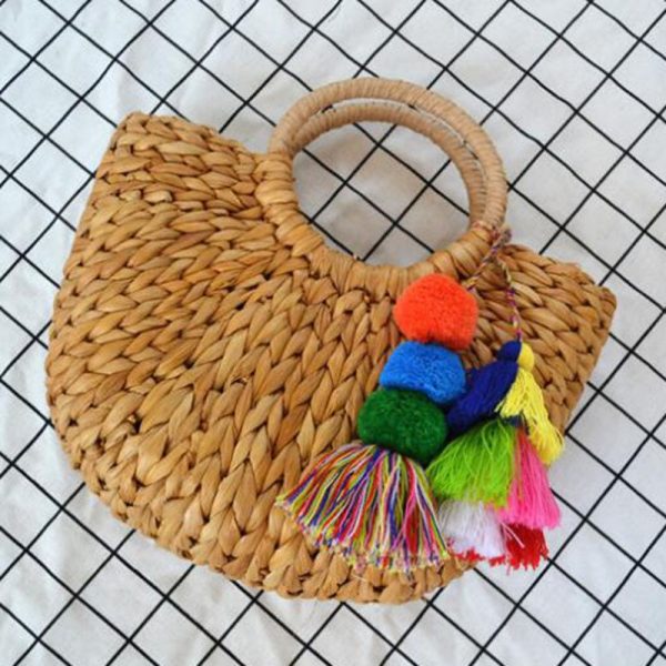 High quality tassel Rattan Bag beach bag straw totes bag bucket summer bags - Image 4