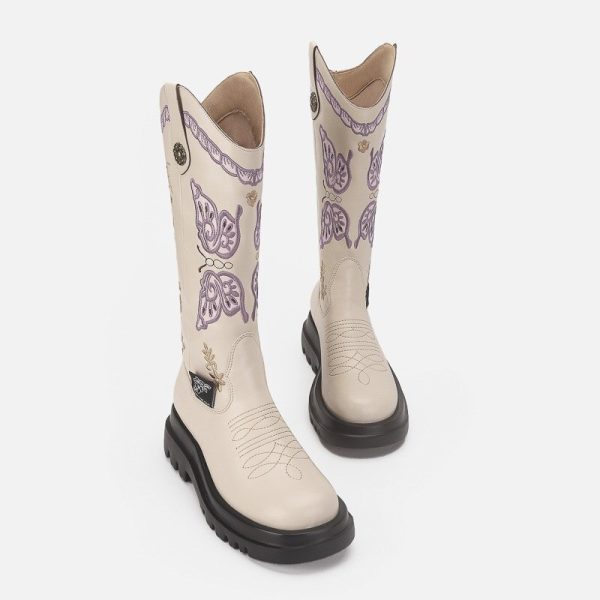 Vanessas autumn Thigh High Boots PU Embroider Sewing Ladies Boot - Image 2