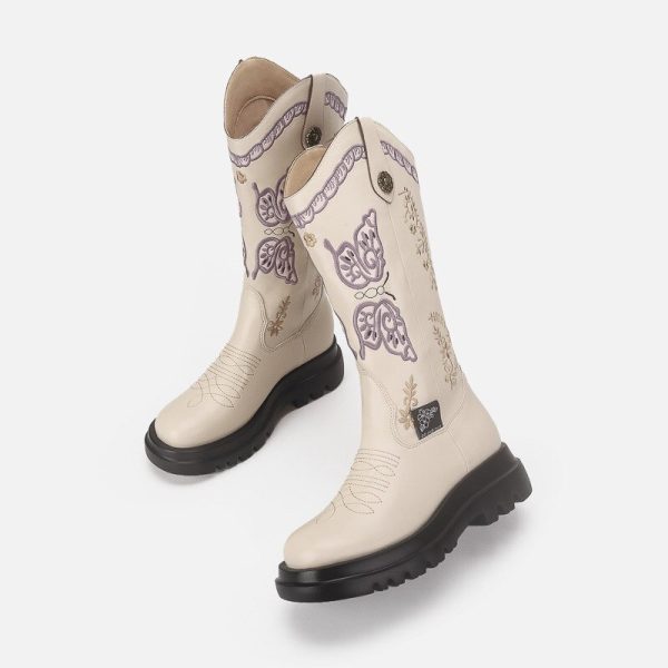 Vanessas autumn Thigh High Boots PU Embroider Sewing Ladies Boot - Image 3