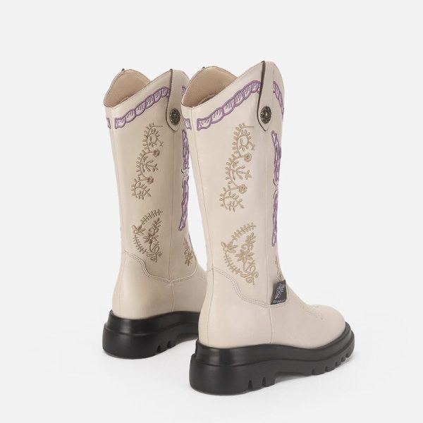 Vanessas autumn Thigh High Boots PU Embroider Sewing Ladies Boot - Image 4