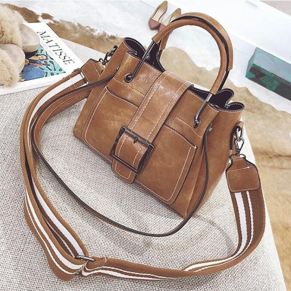 Women Handbag Ladies Soft Pu Leather Bag Pin Type Women Solid Fashion Shoulder Bags Metal Handle Casual Tote Bag - Image 3