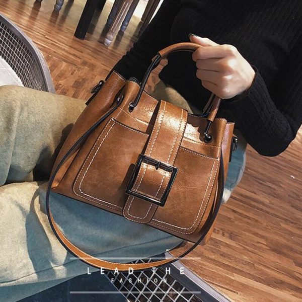 Women Handbag Ladies Soft Pu Leather Bag Pin Type Women Solid Fashion Shoulder Bags Metal Handle Casual Tote Bag