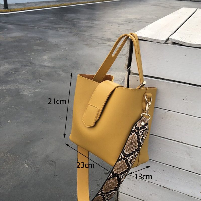 Designer Pattern Wide Shoulder Strap Women Handbag Soft Leather Bucket Bag - Image 3