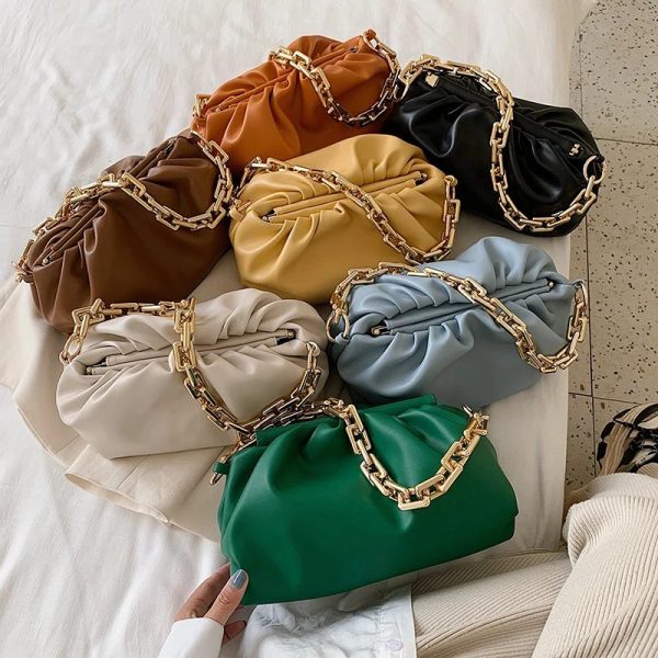 Gold Chain PU Leather Bag For Women Summer Armpit Bag Lady Shoulder Handbags Female Solid Color Travel Hand Bag - Image 3