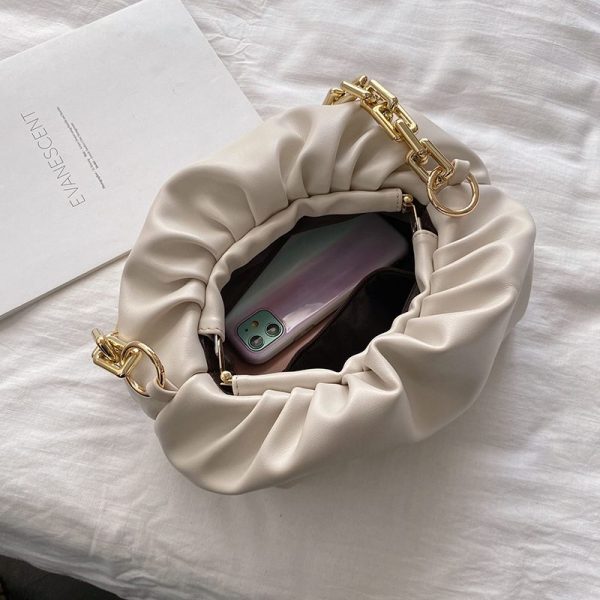 Gold Chain PU Leather Bag For Women Summer Armpit Bag Lady Shoulder Handbags Female Solid Color Travel Hand Bag - Image 6