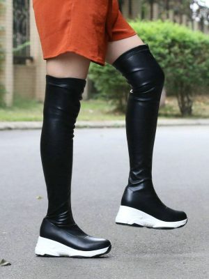 Vanessa’s Round Toe Autumn Winter Casual Women Shoes Stretch PU Over The Knee Boots