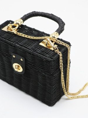 New rattan black straw Shoulder Bag Women hand-woven Messenger Bag Summer Beach Square box Straw Handbag