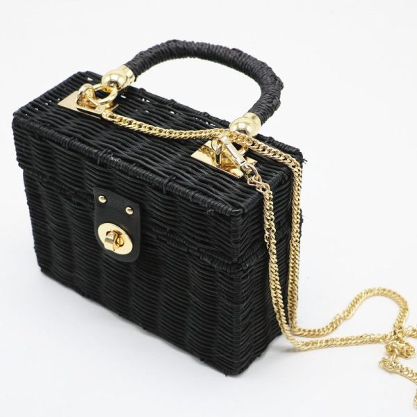 New rattan black straw Shoulder Bag Women hand-woven Messenger Bag Summer Beach Square box Straw Handbag