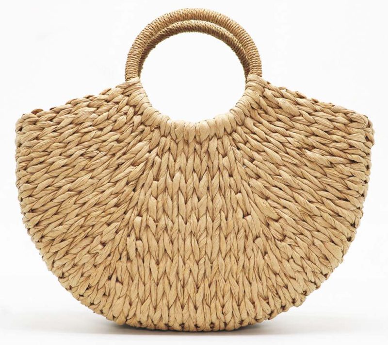 Handmade Beach Bag Round Straw Totes Bag Large Bucket Summer Bags - Image 5