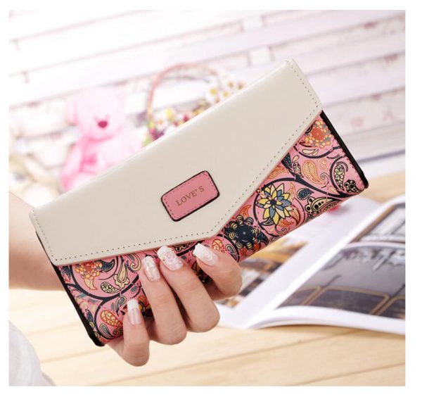 New Fashion Flowers Envelope Women Wallet Hot Sale Long Leather Wallets Popular Change Purse Casual Ladies Cash Purse