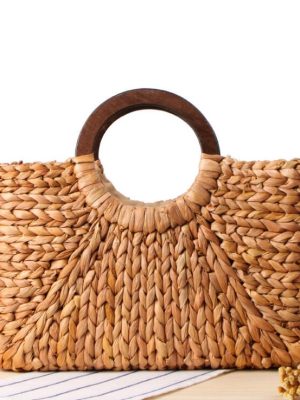 Women Vintage Rattan Handbag Female Bohemian Summer Beach Straw Bag