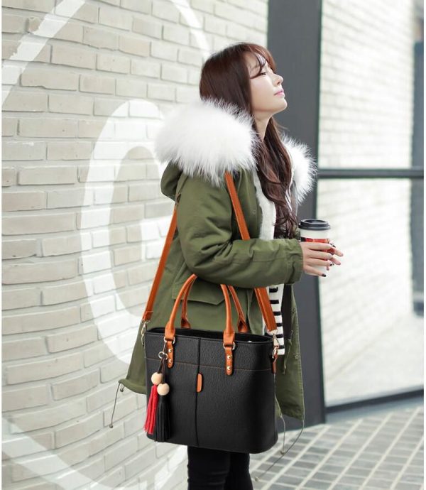 Large Capacity Tassel Tote Bag Women Soft Leather Ladies Handbag - Image 7