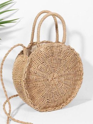 Vanessas Woven Round Handbag Vintage Retro Straw Rope Knitted Messenger Bag