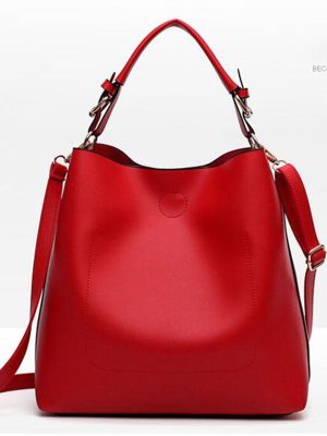 High Quality Leather Women Bag Bucket Shoulder Bags Solid Big Women Handbag Set