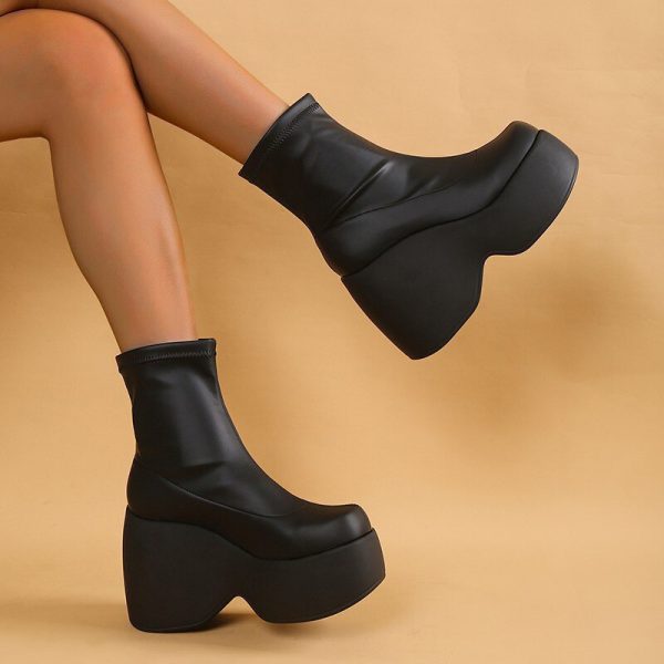 Vanessas Thick Sole Ankle Boots Woman Pu Leather Short Boots