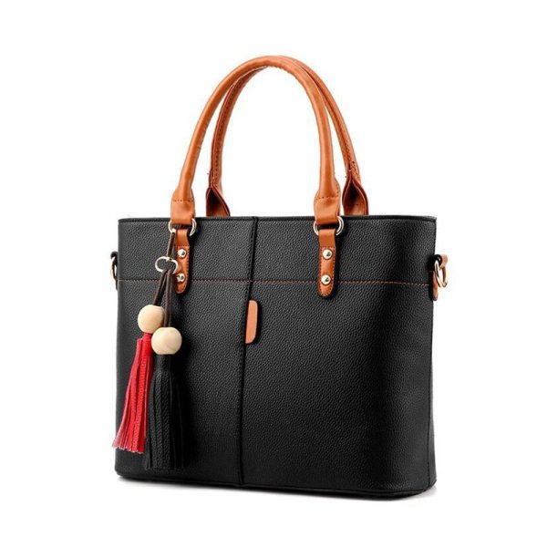 Large Capacity Tassel Tote Bag Women Soft Leather Ladies Handbag - Image 2