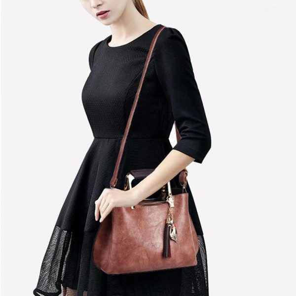 Luxury Quality Women Leather Casual Tote Vintage Tassel Female Shoulder Bag - Image 4