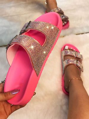 Women’s Fashionable Bling Slippers with Colorful Rhinestone for Summer Casual Wear