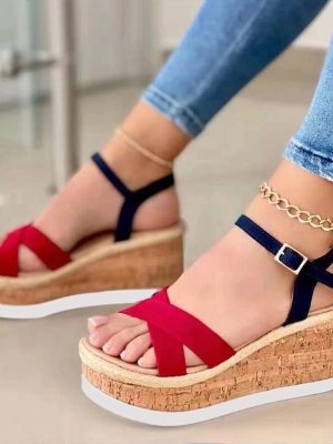 Summer Women’s Peep Toe Wedge Sandals by Vanessas – Buckled Strap Gladiator Style Casual Women’s Shoes