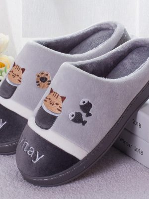 Vanessas Women Home Cute Cat Slippers Cartoon Shoes Non-slip Soft Warm House Slippers