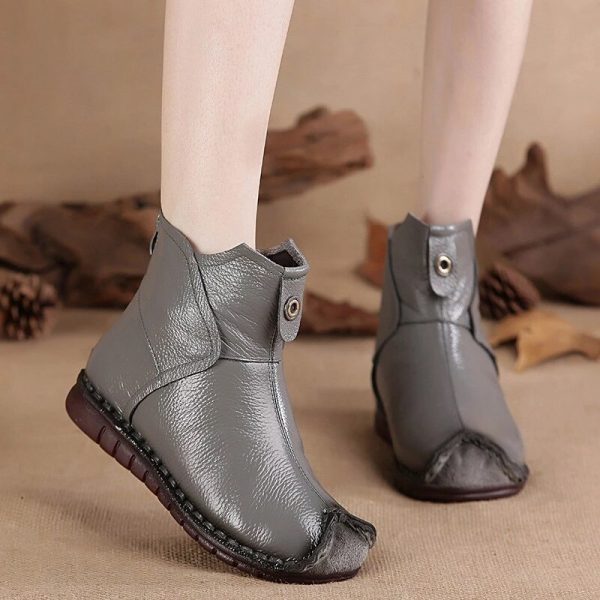 Vanessas Women PU Leather Ankle Boots Flats Pleated Ladies Boots - Image 2