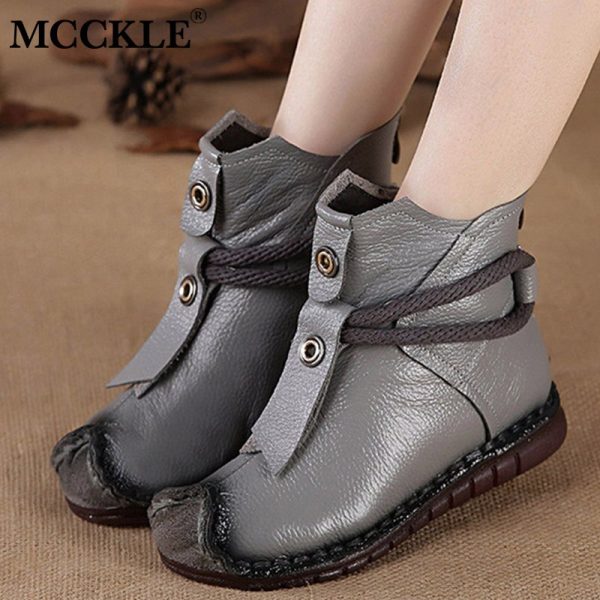 Vanessas Women PU Leather Ankle Boots Flats Pleated Ladies Boots - Image 3