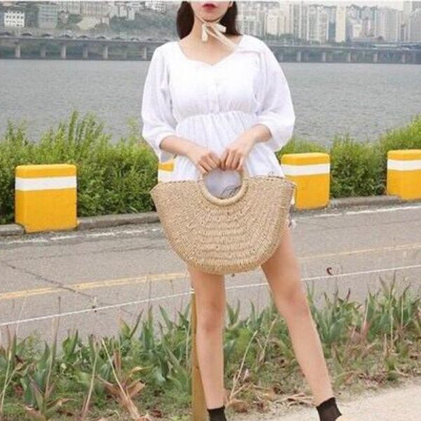 Summer Beach Bag Hand Woven Straw Bags Fashion Women Casual Tote Large Capacity Shopping Bag - Image 5