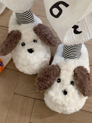 New Women Keep Warm Slipper Woman Cute Dog Cotton Shoes