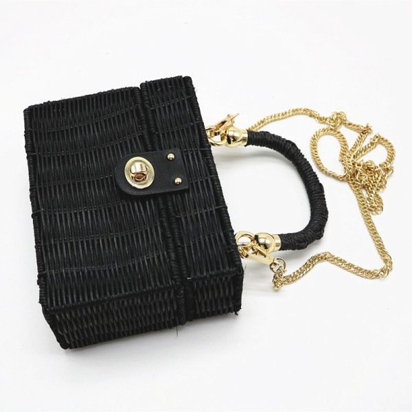 New rattan black straw Shoulder Bag Women hand-woven Messenger Bag Summer Beach Square box Straw Handbag - Image 4