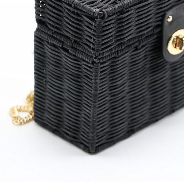 New rattan black straw Shoulder Bag Women hand-woven Messenger Bag Summer Beach Square box Straw Handbag - Image 6