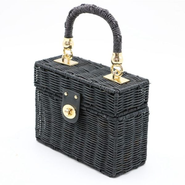 New rattan black straw Shoulder Bag Women hand-woven Messenger Bag Summer Beach Square box Straw Handbag - Image 2