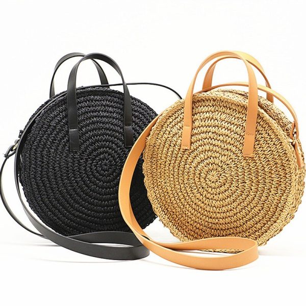 New round hand-woven straw bag shoulder bag handbag Woman girl messenger bag - Image 2