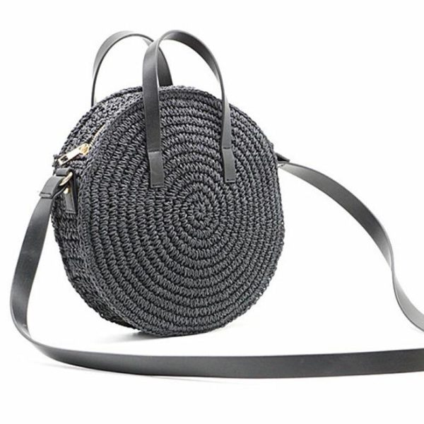 New round hand-woven straw bag shoulder bag handbag Woman girl messenger bag - Image 3