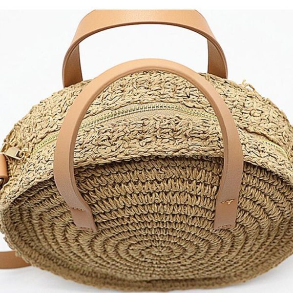 New round hand-woven straw bag shoulder bag handbag Woman girl messenger bag - Image 4