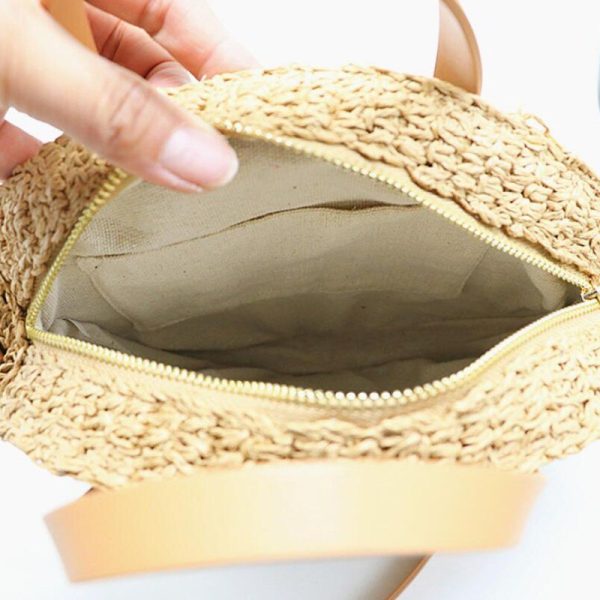 New round hand-woven straw bag shoulder bag handbag Woman girl messenger bag - Image 5