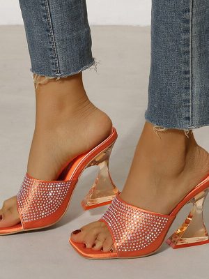 Vanessas Women’s 11 CM Transparent High Heel Slippers – 2023 Fashion Rhinestone Open Toe Sandals