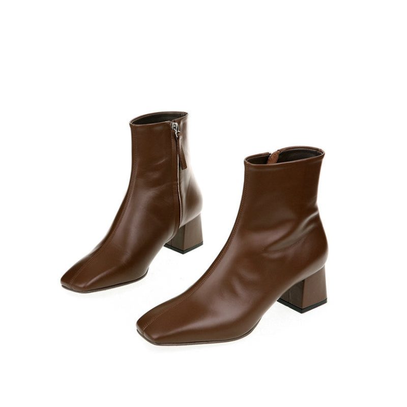 Vanessa's New Autumn Winter Genuine Leather Retro Square Toe Zipper Ankle Boots - Image 3