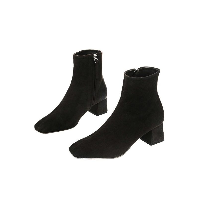 Vanessa's New Autumn Winter Genuine Leather Retro Square Toe Zipper Ankle Boots - Image 5