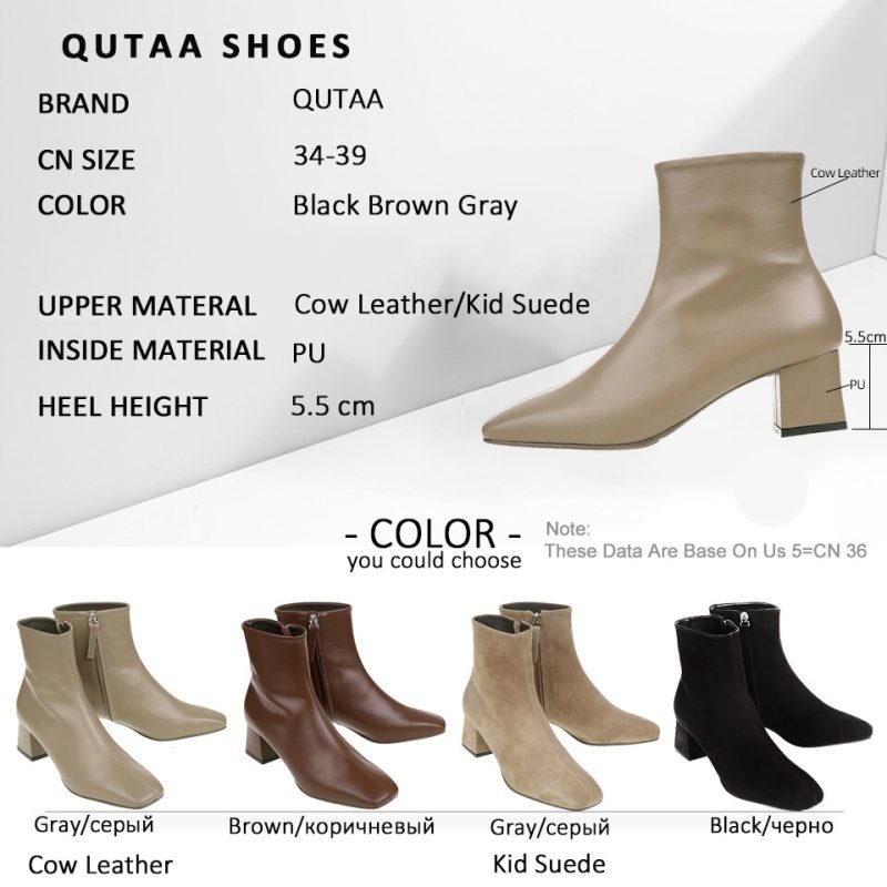 Vanessa's New Autumn Winter Genuine Leather Retro Square Toe Zipper Ankle Boots - Image 6