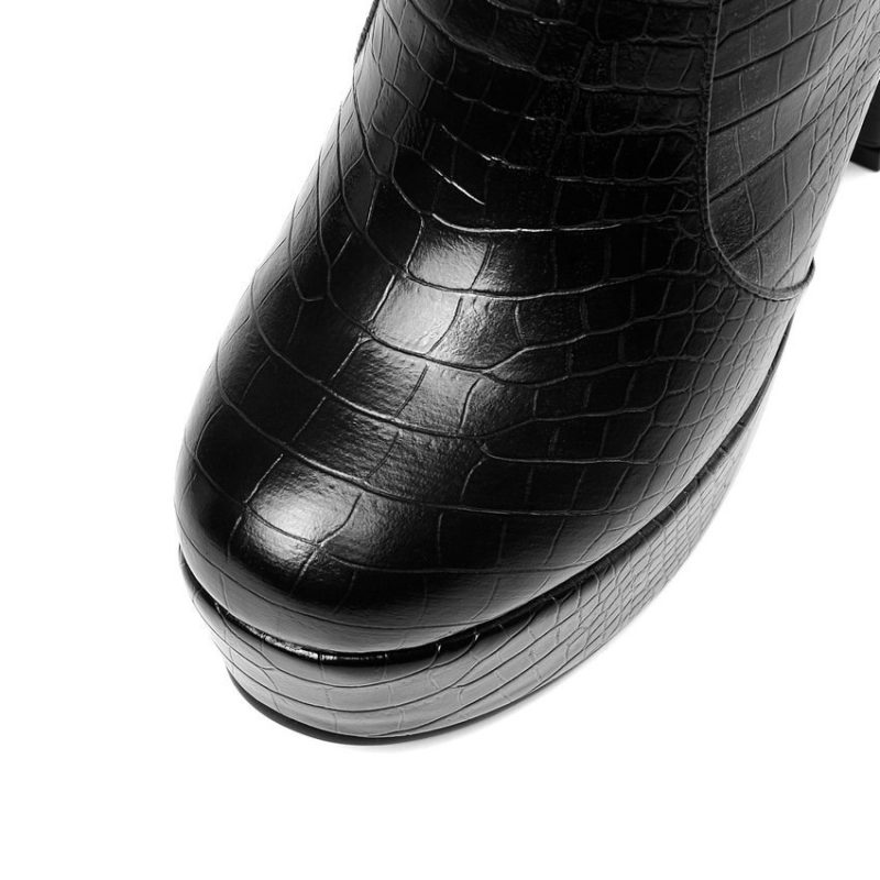 Vanessa's Platform PU Leather Ankle Boots Round Toe Warm Fur Winter Women Shoes Zipper Square High Heel - Image 2