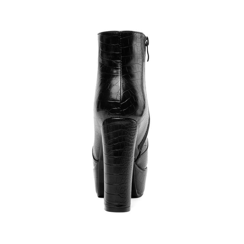 Vanessa's Platform PU Leather Ankle Boots Round Toe Warm Fur Winter Women Shoes Zipper Square High Heel - Image 4