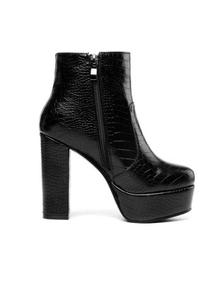 Vanessa’s Platform PU Leather Ankle Boots Round Toe Warm Fur Winter Women Shoes Zipper Square High Heel