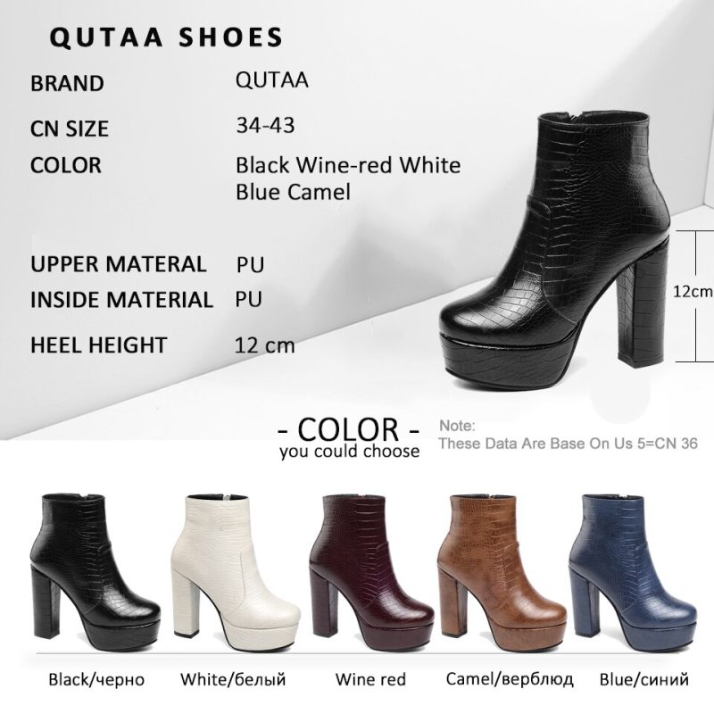 Vanessa's Platform PU Leather Ankle Boots Round Toe Warm Fur Winter Women Shoes Zipper Square High Heel - Image 5