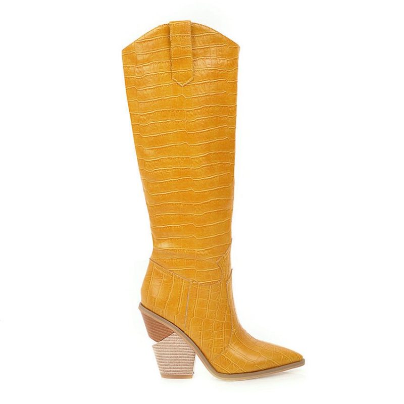 Vanessa's Square High Heel PU Leather Slip on Leisure Women Boots - Image 2