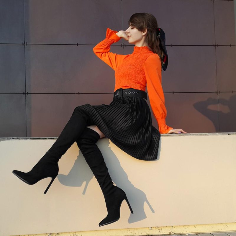 Vanessas Winter Over The Knee Women Boots Stretch Fabrics High Heel - Image 3