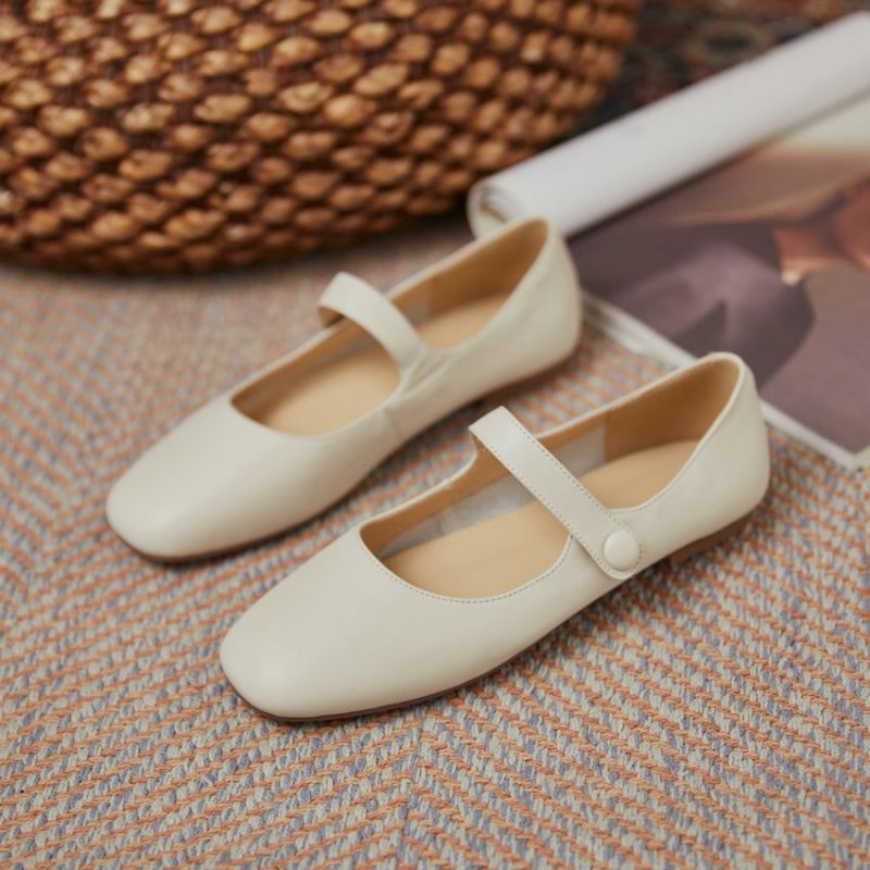 Vanessas Flat Heels Retro Square Toe Genuine Leather Women Shoes - Image 4