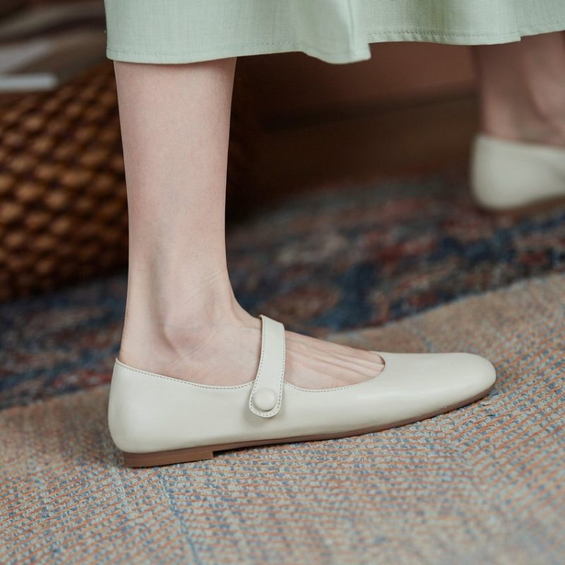 Vanessas Flat Heels Retro Square Toe Genuine Leather Women Shoes - Image 5