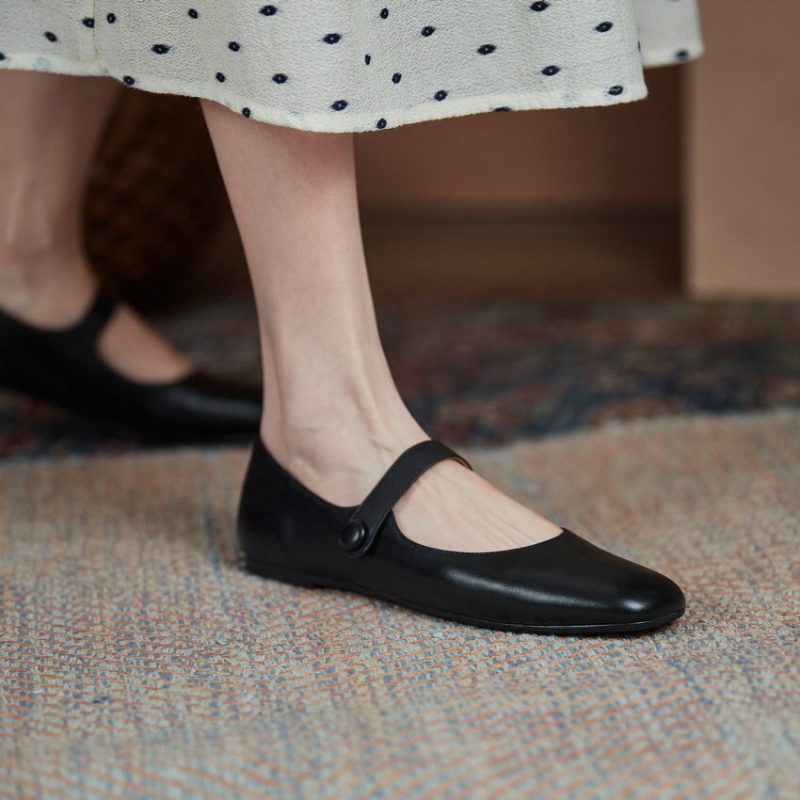 Vanessas Flat Heels Retro Square Toe Genuine Leather Women Shoes - Image 6