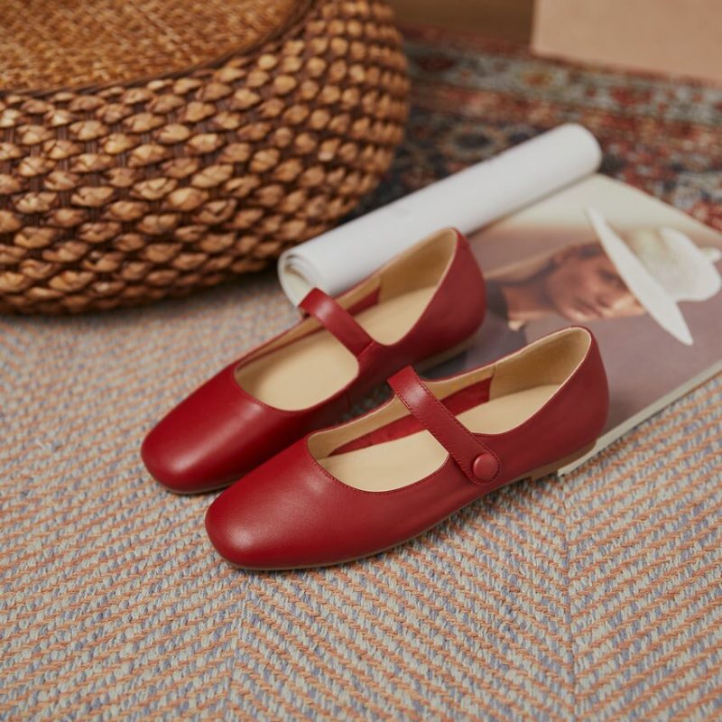 Vanessas Flat Heels Retro Square Toe Genuine Leather Women Shoes - Image 2